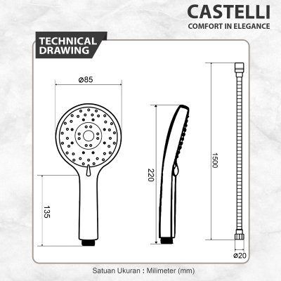 Rain Shower Castelli Shower Mixer 1 Set Dengan 5 Fungsi - 1426572