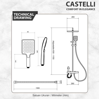 Rain Shower Castelli  Single Handle Mixer Piano  Rain Shower Set - 1186587- GM