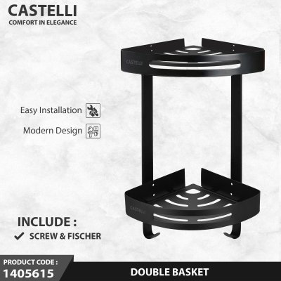 Rak Dinding Sudut Serbaguna Castelli Double Basket Elegant Matte Black - 1405615