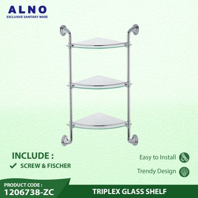 Rak Kamar Mandi 3 Tingkat ALNO Ambalan Kamar Mandi Triplex Glass Shelf - 1206738-ZC