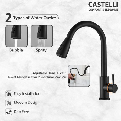Keran Dapur Castelli Kran Tarik Luxurious Single Handle Pull Out - 1186553
