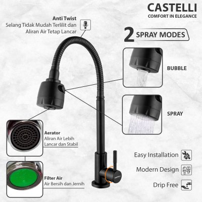 Keran Dapur Castelli Kran Cuci Piring Single Handle Flexible Sink Tap 1495390 1495391