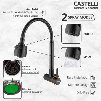 Keran Dapur Castelli Kran Cuci Piring Single Handle Flexible Sink Tap 1495390 1495391