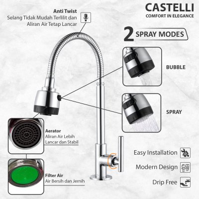 Keran Dapur Castelli Kran Cuci Piring Single Handle Sink Tap