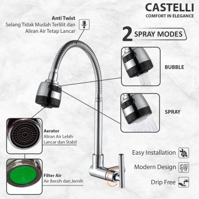 Keran Dapur Castelli Kran Cuci Piring Single Handle Sink Tap