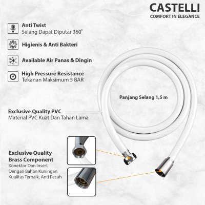 Selang Shower Castelli Selang Shower Kamar Mandi Shower Hose - 1466055-WH