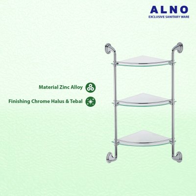 Rak Kamar Mandi 3 Tingkat ALNO Ambalan Kamar Mandi Triplex Glass Shelf - 1206738-ZC