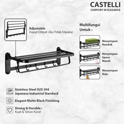 Gantungan Handuk Multifungsi Castelli Rak Handuk Lipat Movable Towel Shelf Black - 1405676