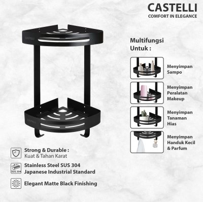 Rak Dinding Sudut Serbaguna Castelli Double Basket Elegant Matte Black - 1405615