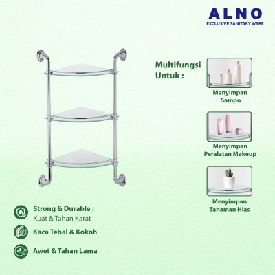 Rak Kamar Mandi 3 Tingkat ALNO Ambalan Kamar Mandi Triplex Glass Shelf - 1206738-ZC