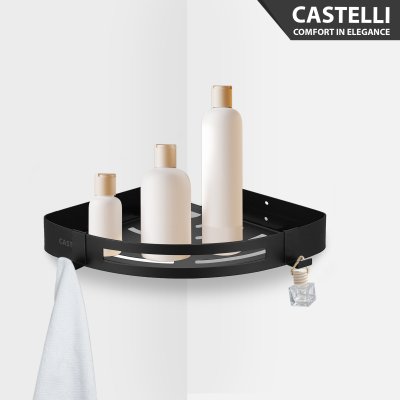 Rak Dinding Sudut Serbaguna Castelli Corner Basket Elegant Matte Black - 1405614