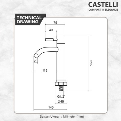Keran Wastafel Castelli Pillar Basin Cold Tap - 1495389