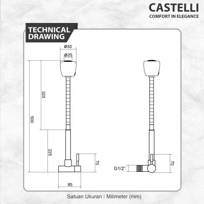 Keran Dapur Castelli Kran Cuci Piring Single Handle Flexible Sink Tap 1495390 1495391