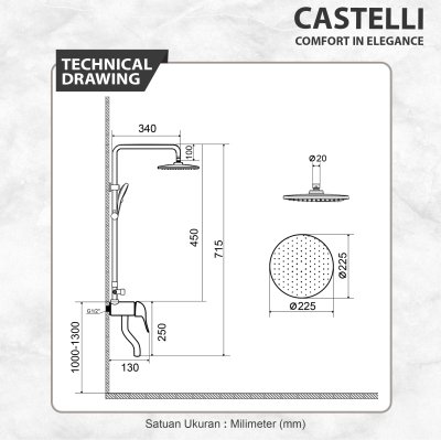 Rain Shower Castelli Single Handle Rain Shower Mixer Set Elegan Black Series - 1186579