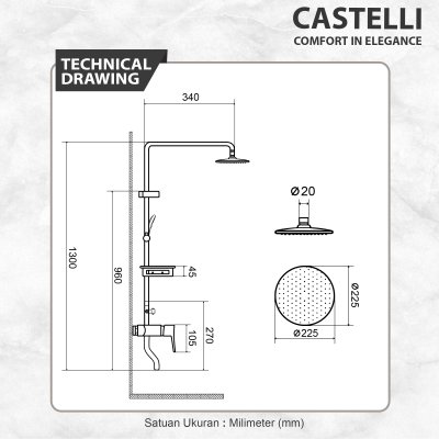 Rain Shower Castelli Single Handle Rain Shower Mixer Set - 1496582