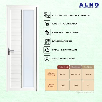 Pintu Kamar Mandi Alno Pintu Toilet Alumunium White - 237PA20