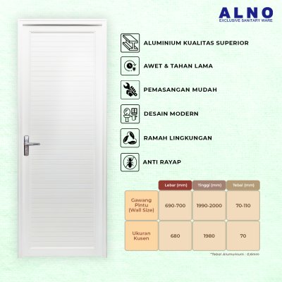 Pintu Kamar Mandi Alno Pintu Toilet Alumunium White - 237PA22
