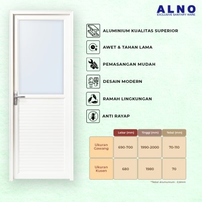 Pintu Kamar Mandi Alno Pintu Toilet Alumunium White - 237PA21