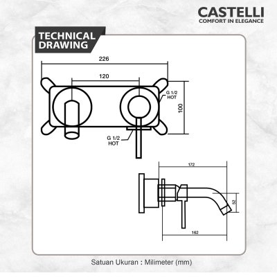 Concealed Basin Mixer Castelli Kran Wastafel Tanam Dinding Panas Dingin - 1186594
