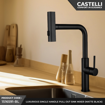 Keran Dapur Castelli Kran Tarik Luxurious Single Handle Pull Out - 1516591