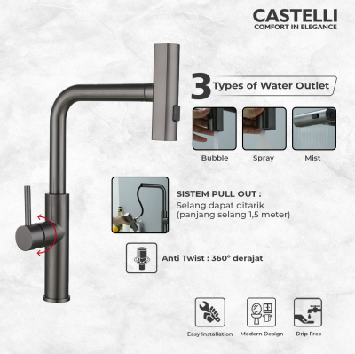 Keran Dapur Castelli Kran Tarik Luxurious Single Handle Pull Out - 1516591