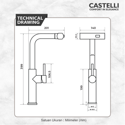 Keran Dapur Castelli Kran Tarik Luxurious Single Handle Pull Out - 1516591