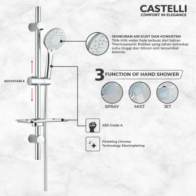 Shower Bar Castelli Shower Bar 1 Set Dengan 3 Fungsi Hand Shower - 1456066-CR