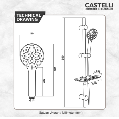 Shower Bar Castelli Shower Bar 1 Set Dengan 3 Fungsi Hand Shower - 1456066-CR