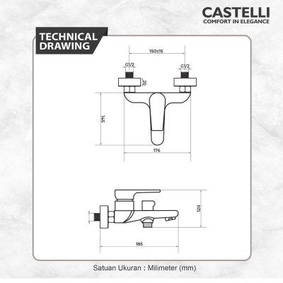 Keran Shower Castelli Single Handle Bath Shower Mixer - 1516592-CR