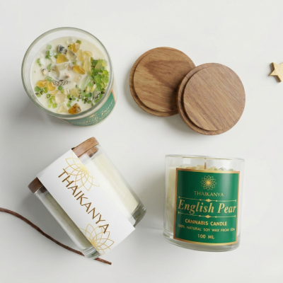 เทียนหอม CBD & อัญมณี: กลิ่นหอมลูกแพร์อังกฤษฟรีเซีย