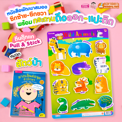 หนังสือเสริมพัฒนาสมองซีกซ้าย-ซีกขวา พร้อมกระดานดึงออก-แปะติด ตีนตุ๊กแก Pull  & Stick : สัตว์ป่า