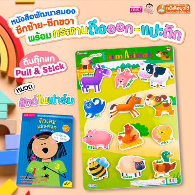 หนังสือเสริมพัฒนาสมองซีกซ้าย-ซีกขวา พร้อมกระดานดึงออก-แปะติด ตีนตุ๊กแก Pull  & Stick : สัตว์ในฟาร์ม
