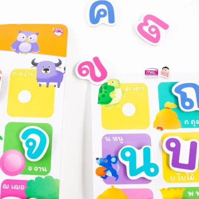 หนังสือเสริมพัฒนาสมองซีกซ้าย-ซีกขวา  พร้อมกระดานดึงออก-แปะติด ตีนตุ๊กแก Pull  & Stick : พยัญชนะไทย