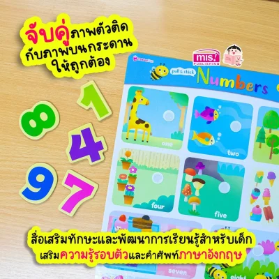 หนังสือเสริมพัฒนาสมองซีกซ้าย-ซีกขวา พร้อมกระดานดึงออก-แปะติด ตีนตุ๊กแก Pull  & Stick : ตัวเลข