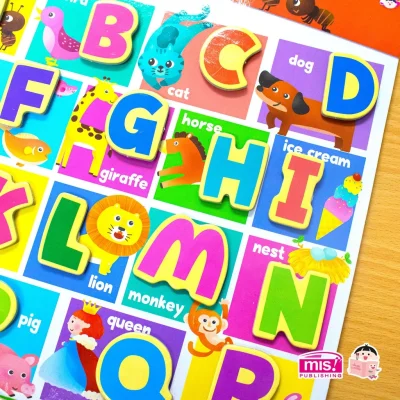 หนังสือเสริมพัฒนาสมองซีกซ้าย-ซีกขวา พร้อมกระดานดึงออก-แปะติด ตีนตุ๊กแก Pull  & Stick หมวด ABC