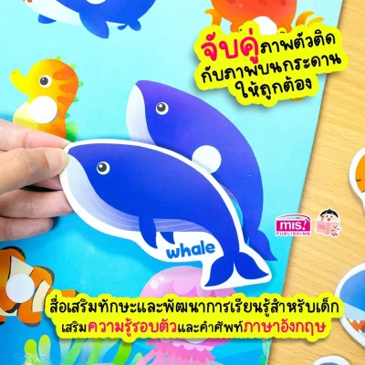 หนังสือเสริมพัฒนาสมองซีกซ้าย-ซีกขวา พร้อมกระดานดึงออก-แปะติด ตีนตุ๊กแก Pull  & Stick : สัตว์ทะเล