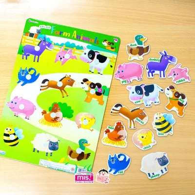หนังสือเสริมพัฒนาสมองซีกซ้าย-ซีกขวา พร้อมกระดานดึงออก-แปะติด ตีนตุ๊กแก Pull  & Stick : สัตว์ในฟาร์ม