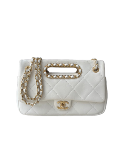 Chanel  Lambskin A Real Catch Flap Bag White
