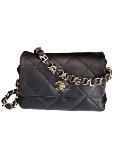 Chanel Flap Bag 9" logo on chain
