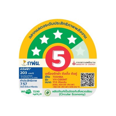 โตชิบา 17 กก. เครื่องซักผ้า 2 ถัง รุ่น VH-Q180MT