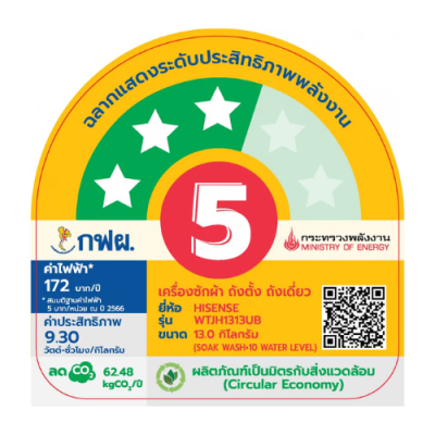 HISENSE เครื่องซักผ้าฝาบน รุ่น WTJH1313UB ความจุ 13 KG