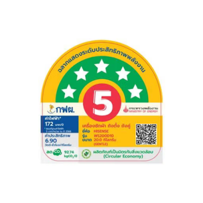 Hisense เครื่องซักผ้า 2 ถัง รุ่น WS200D10 ความจุ 20 kg
