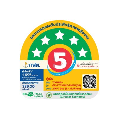 โตชิบา 8.4 คิว ตู้เย็น 2 ประตู รุ่น GR-RT310WE-PMTH(68)