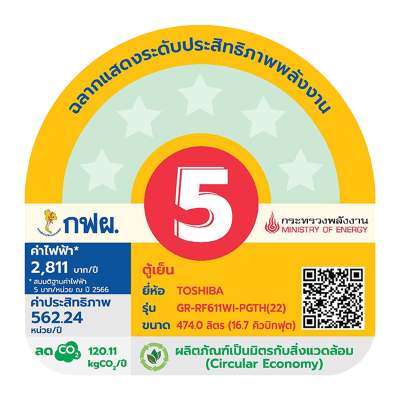 โตชิบา 16.7 คิว ตู้เย็นหลายประตู รุ่น GR-RF611WI-PGTH(22) (สีกระจกดำ)