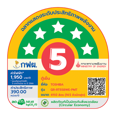 โตชิบา 14.5 คิว ตู้เย็น 2 ประตู รุ่น GR-RT558WE-PMT(52)