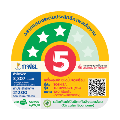 โตชิบา 10 กก. เครื่องอบผ้า รุ่น TD-BP110GHT(MG) เทคโนโลยี HEAT PUMP