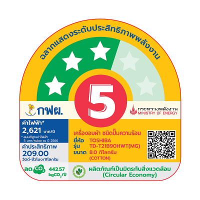 โตชิบา 8 กก. เครื่องอบผ้า รุ่น TD-T21B90HWT(MG) เทคโนโลยี HEAT PUMP