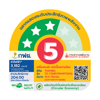 โตชิบา 10 กก. เครื่องอบผ้า รุ่น TD-T25BS110HWT(MG) เทคโนโลยี HEAT PUMP