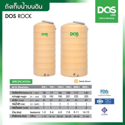 ถังเก็บน้ำบนดิน DOS ROCK 700L.(COM-24/SB-700L)ครีม