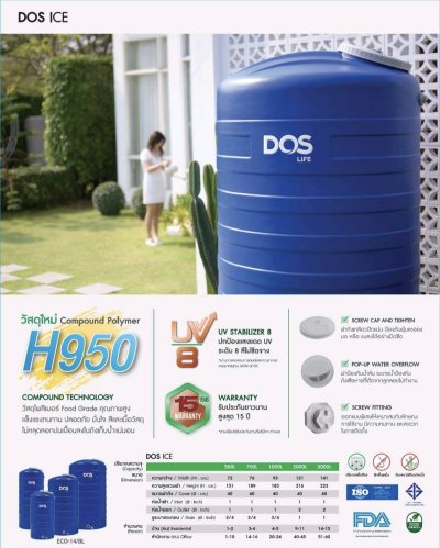 ถังเก็บน้ำบนดิน DOS ICE 2000L.(ECO-14/BL-2000L)น้ำเงิน